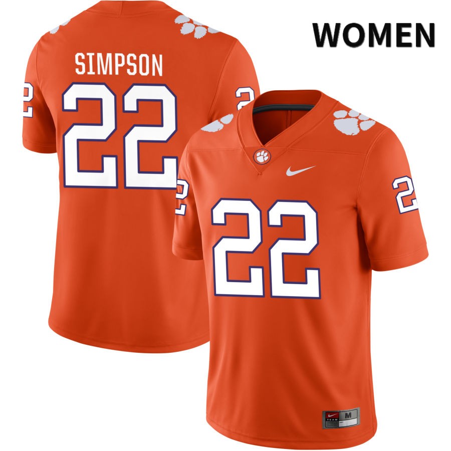 Women's Clemson Tigers Trenton Simpson #22 College Orange NIL 2022 NCAA Authentic Jersey Check Out JGB17N2O